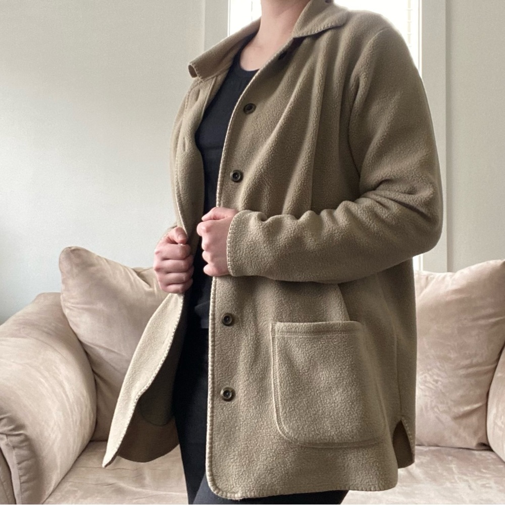 LL Bean Vintage Brown Fleece Teddy Jacket Women’s Size L